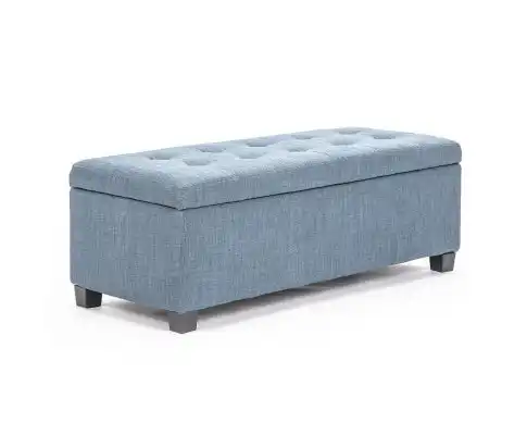 La Bella Light Grey Blue Storage Ottoman Stool Fabric