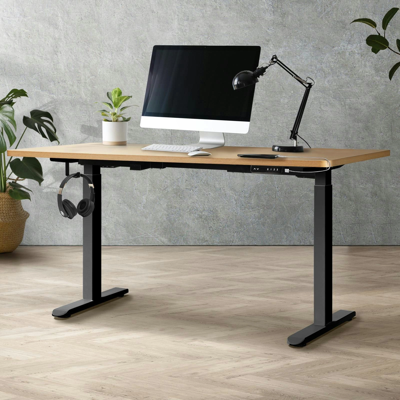 Oikiture 160CM Electric Standing Desk Dual Motor Height Adjustable Motorised Sit Stand Desk Rise OAK