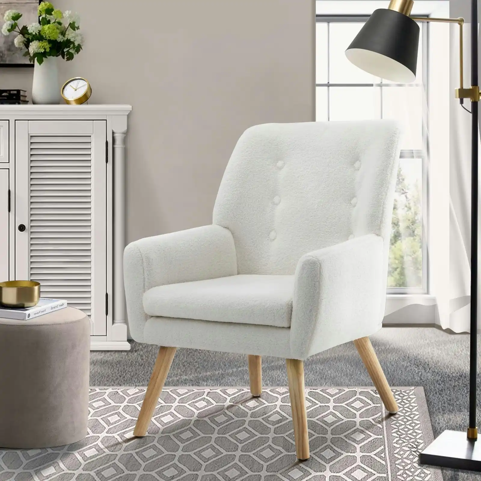 Oikiture Armchair Lounge Chair Sherpa Accent Armchairs Tub Chairs Sofa White