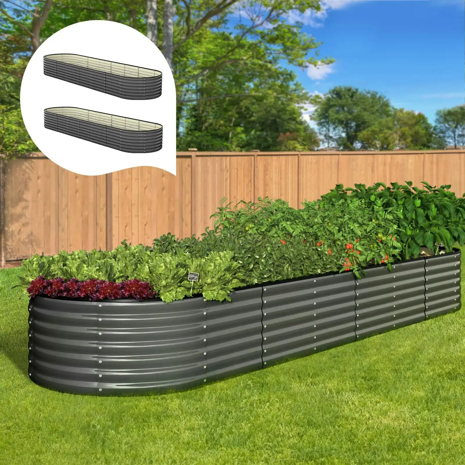 Livsip x2 Raised Garden Bed Kit Planter Oval Galvanised Steel 320cmX80cmX56cm