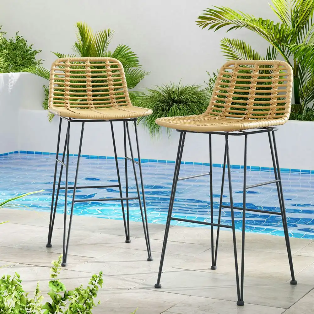 Gardeon 2 Piece Outdoor Bar Stools Wicker Dining Rattan Chair