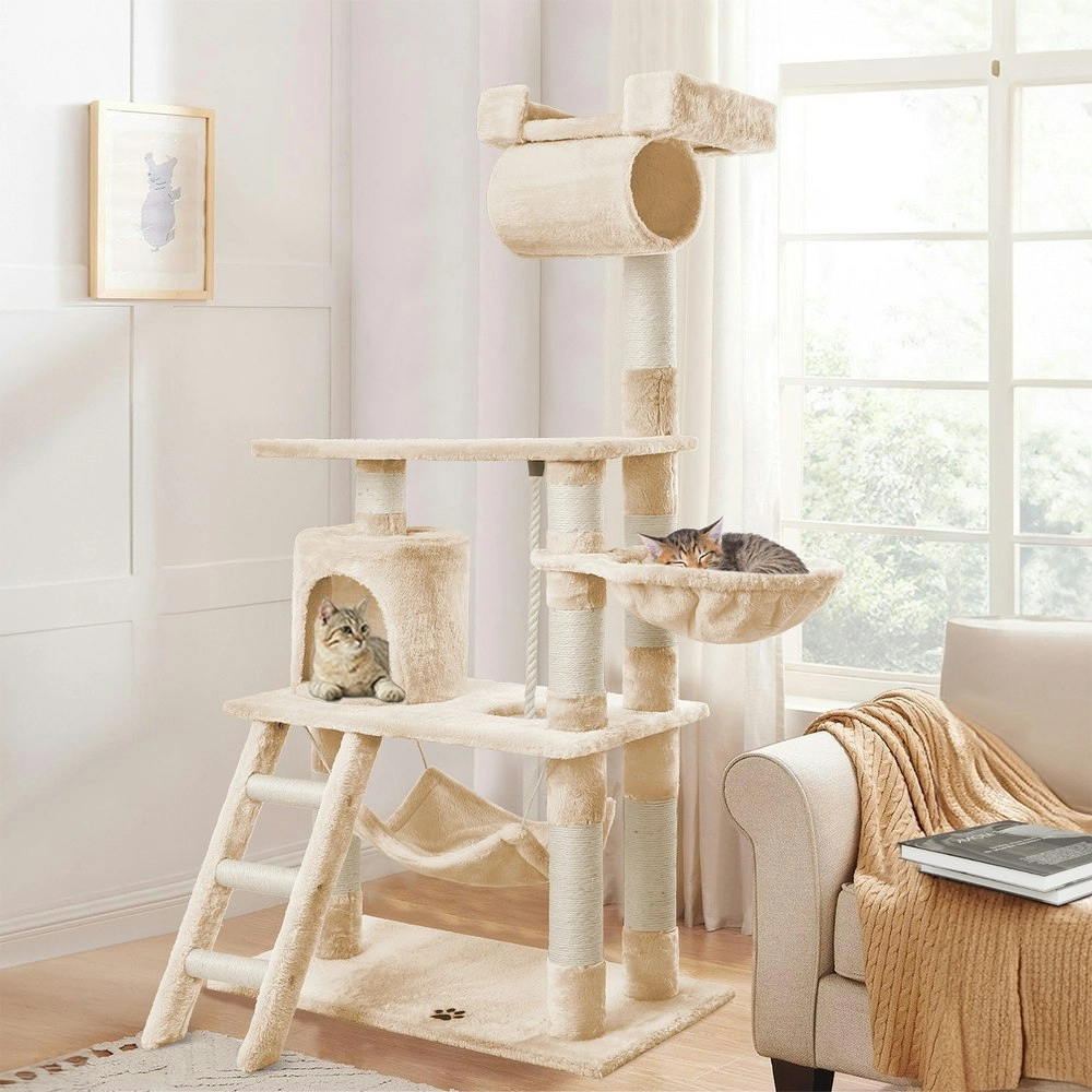 BEASTIE Cat Tree 141cm Beige Scratching Post Scratcher Tower