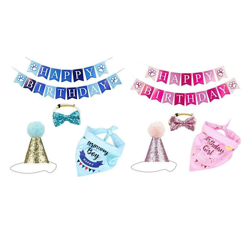 Dog Pet Happy Birthday Banner Hat Headwear Bandana Neckerchief Ties Party Decor