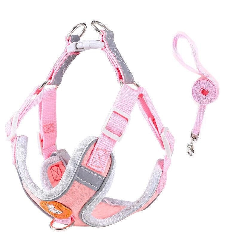 Dog Harness Cat Lead Puppy Leash VEST Mesh Breathe Adjustable Braces Small Pet Pink