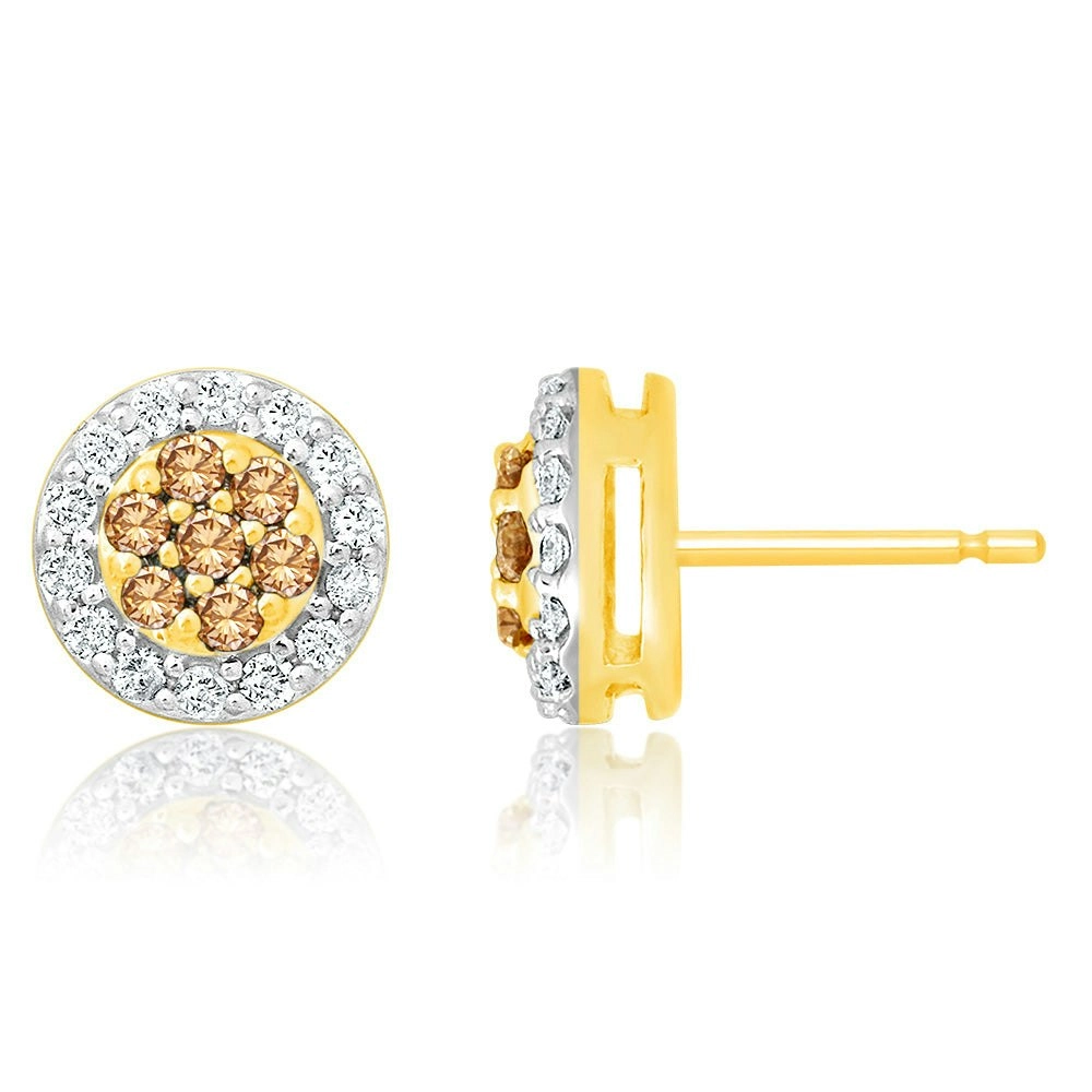 9ct Yellow Gold Stud Earrings with 1/2 Carat of Diamonds