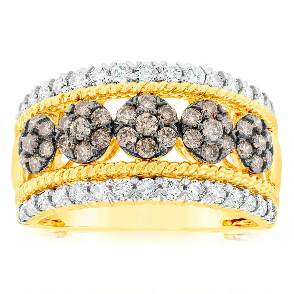 9ct Yellow Gold 1 Carat Diamond Dress Ring with 65 Australian Diamonds