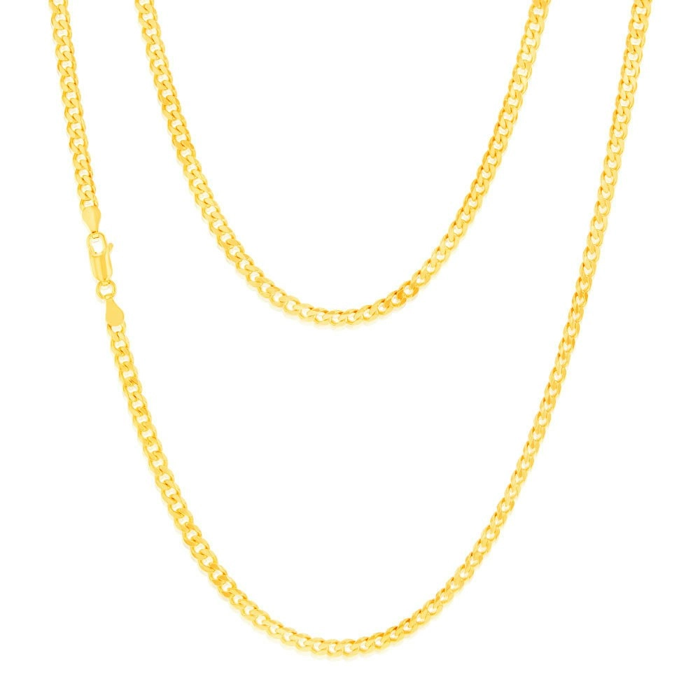 9ct Yellow Gold Flat Bevelled Curb 55cm Chain 120gauge