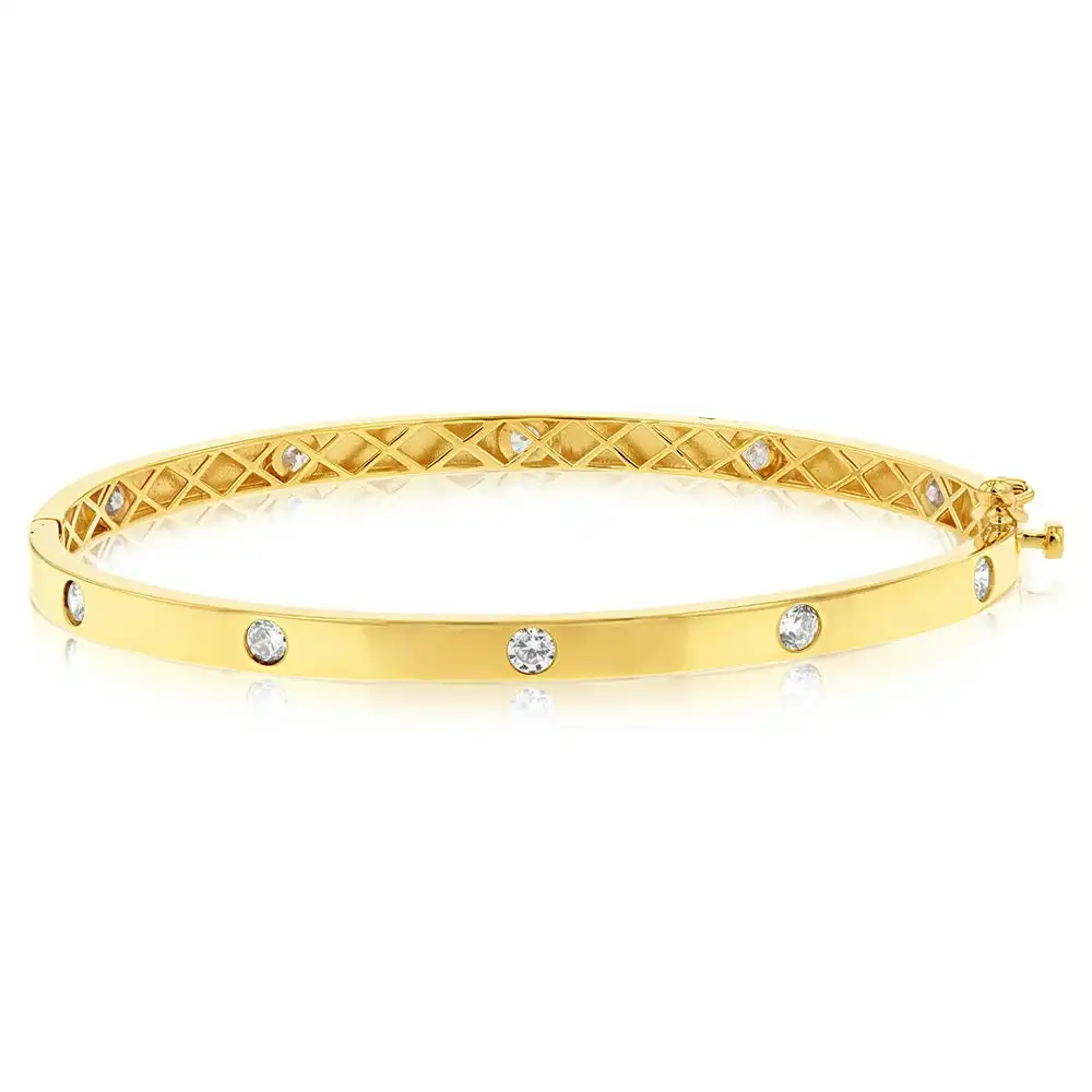 9ct Yellow Gold Double Sided Cubic Zirconia On Hinged Bangle