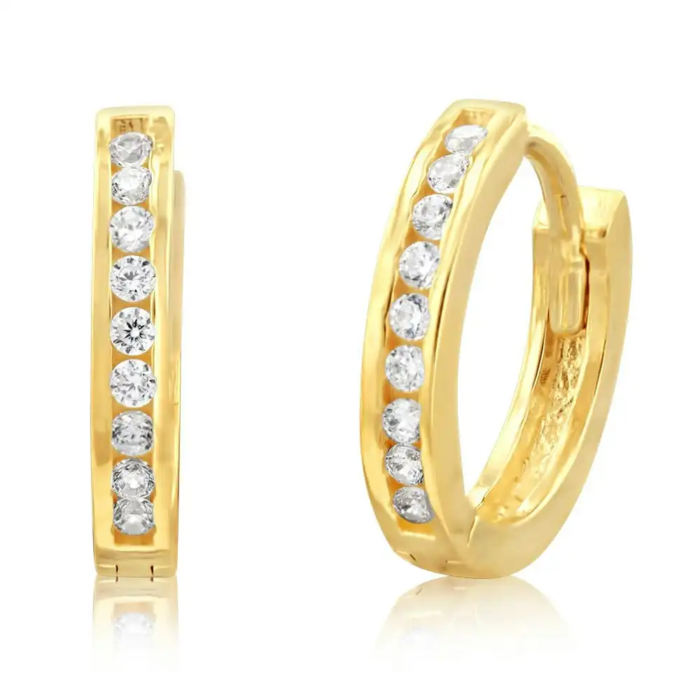 9ct Yellow Gold Cubic Zirconia On 8mm Hoop Earrings