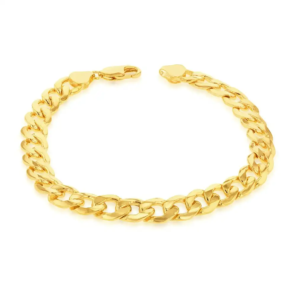 9ct Yellow Gold Silverfilled Super Flat Bev Curb 200Gauge 21cm Bracelet