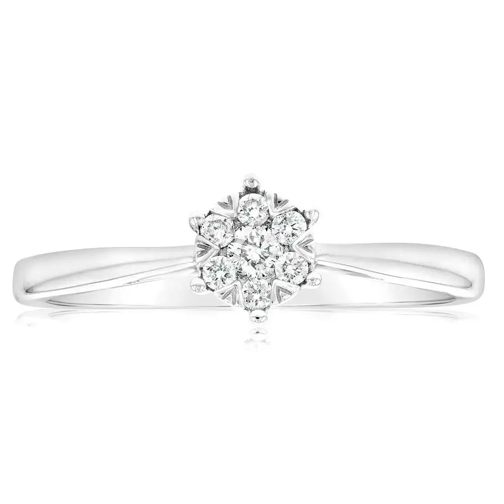 9ct White Gold with 7 Diamonds Cluster Engagement Ring