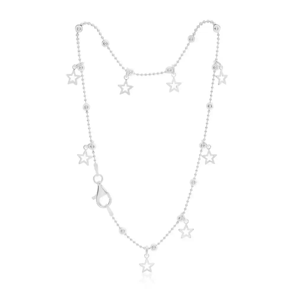 Sterling Silver Fancy Stars Charm Anklet