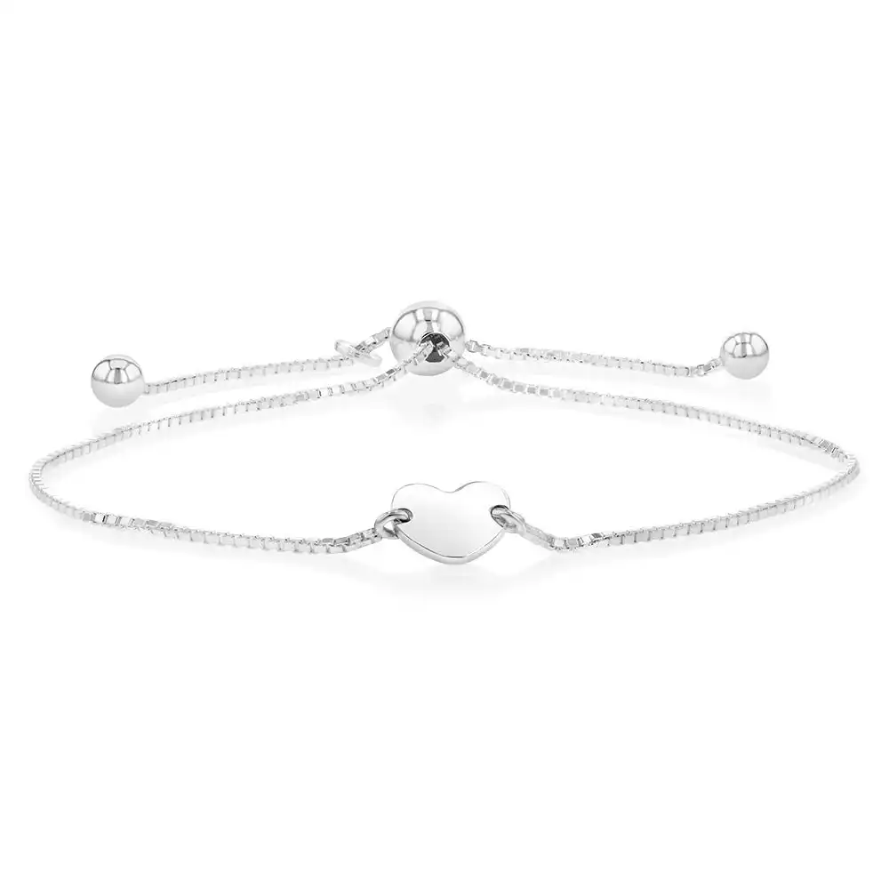 Sterling Silver Heart Disc Adjustable Friendship Bracelet