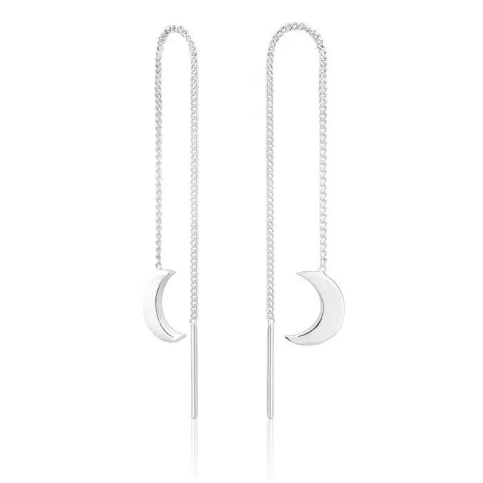 Sterling Silver Crescent Moon Threader Drop Earrings