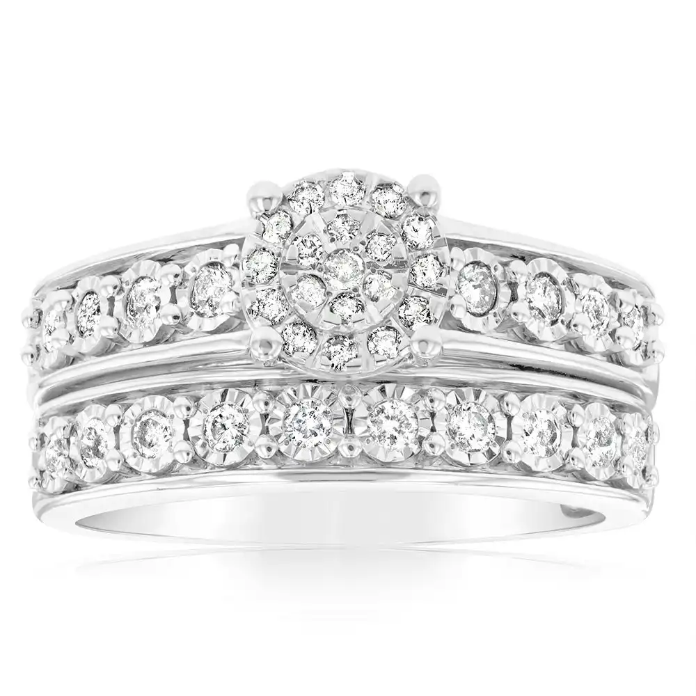Sterling Silver 1/2 Carat Diamond 2-Ring Bridal Set