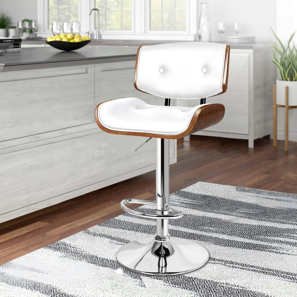 Alfordson 1x Bar Stool Kitchen Swivel Wooden  Chair Leather Odette White