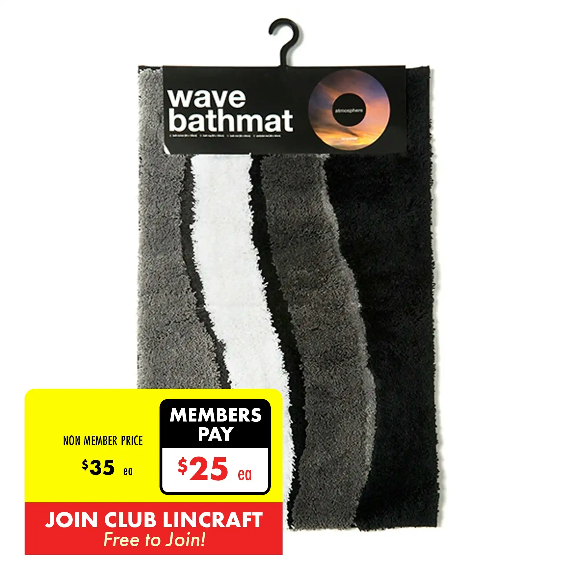 Atmosphere Bath Mat, Wave Grey - 50 x 80cm