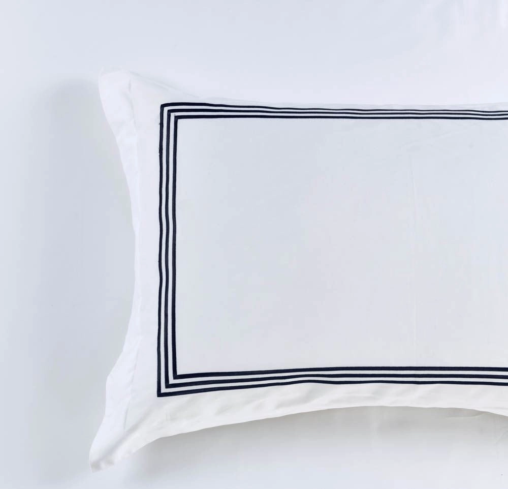 Ritz Embroidered King Size Pillowcase -1000 TC White with Navy