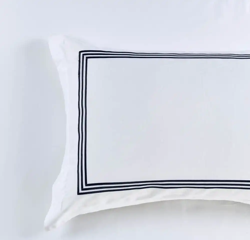 Ritz Embroidered King Size Pillowcase -1000 TC White with Navy