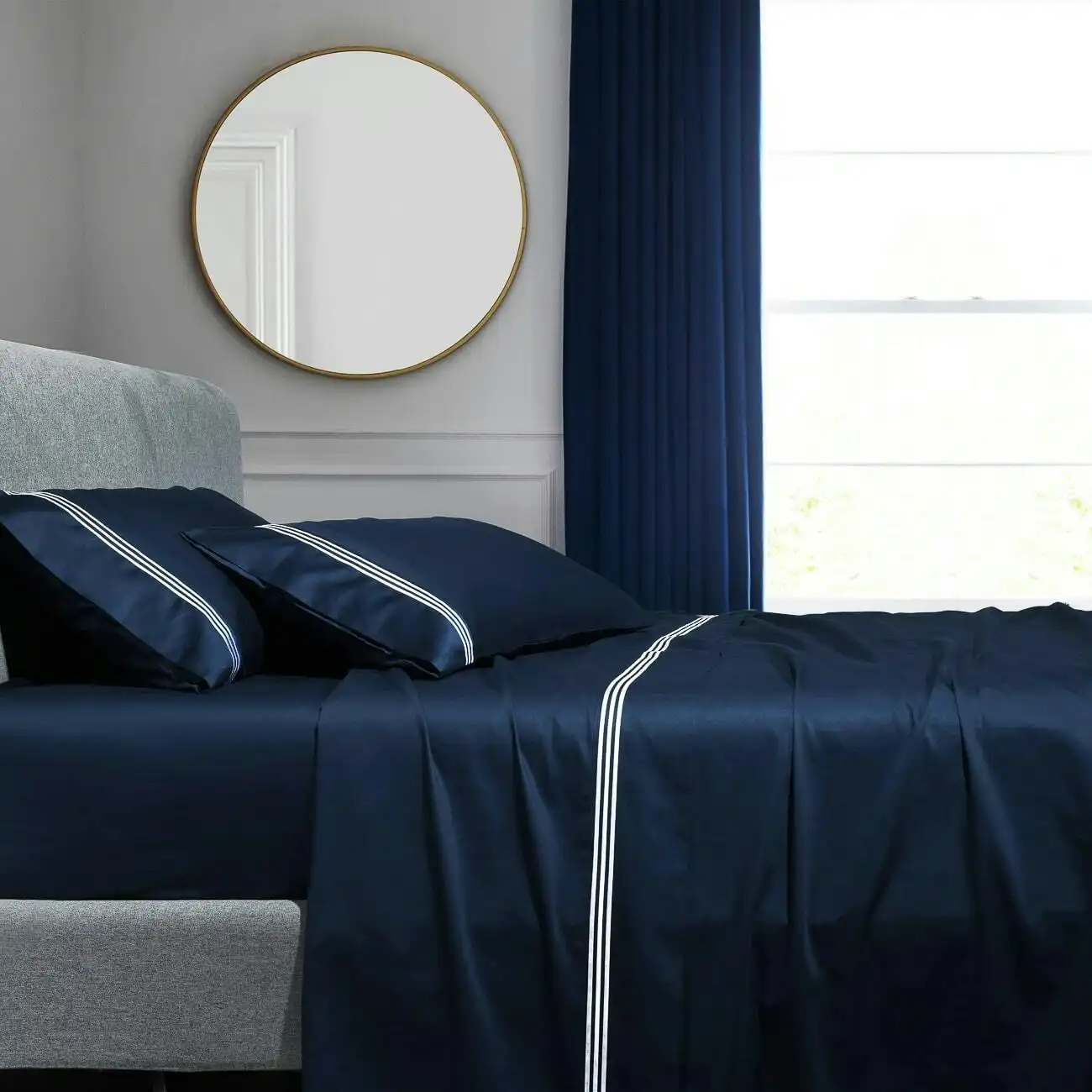 Ritz 1000 TC Embroidered Navy with White Sheet Set