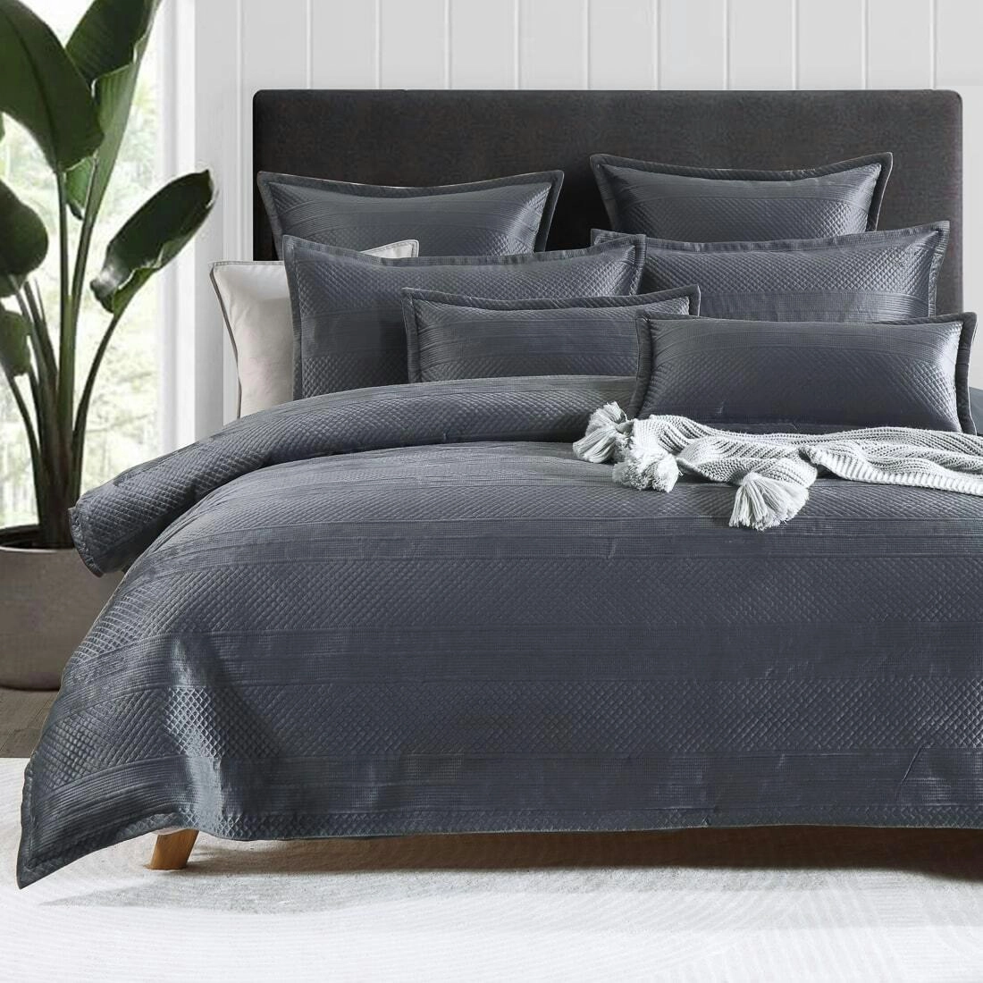 Emma Quilt Cover Set Charcoal