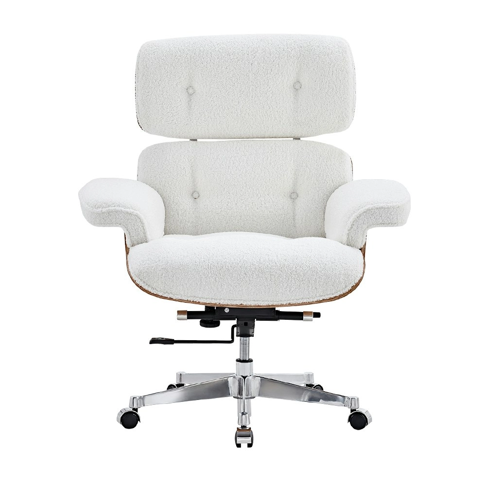 Furb Executive Office Chair Sherpa Fabric Thick Pad Armrest Seat White