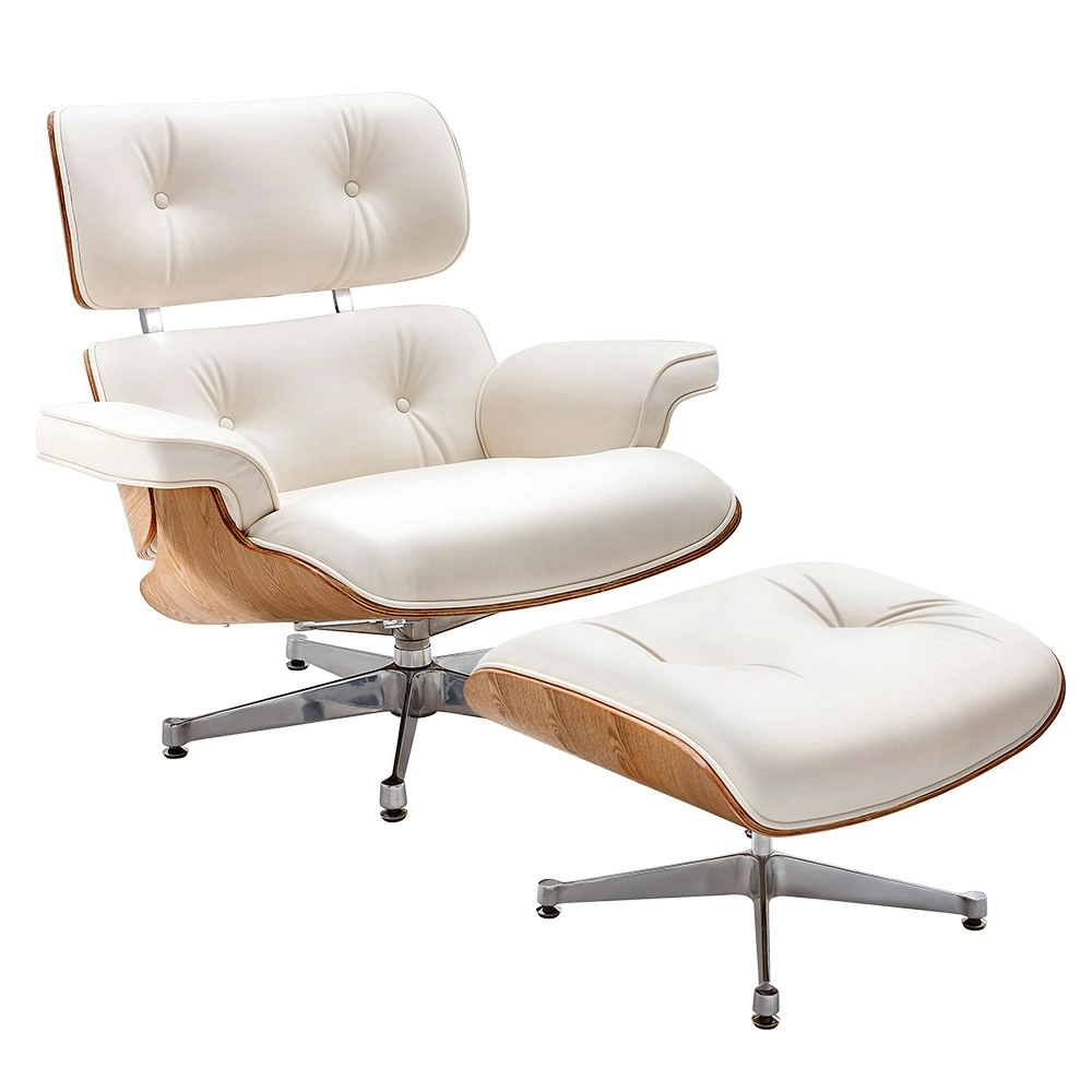 Furb Executive Lounge Chair PU Leather Classic Armchair Ottoman White