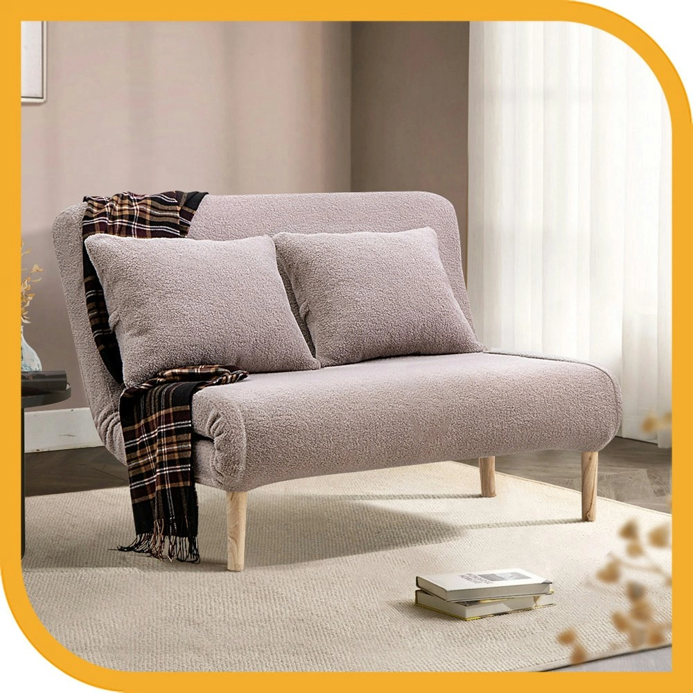 Furb Sofa Bed Lounge Chair Sherpa Fabric Folding Recliner Wood Leg Double Grey