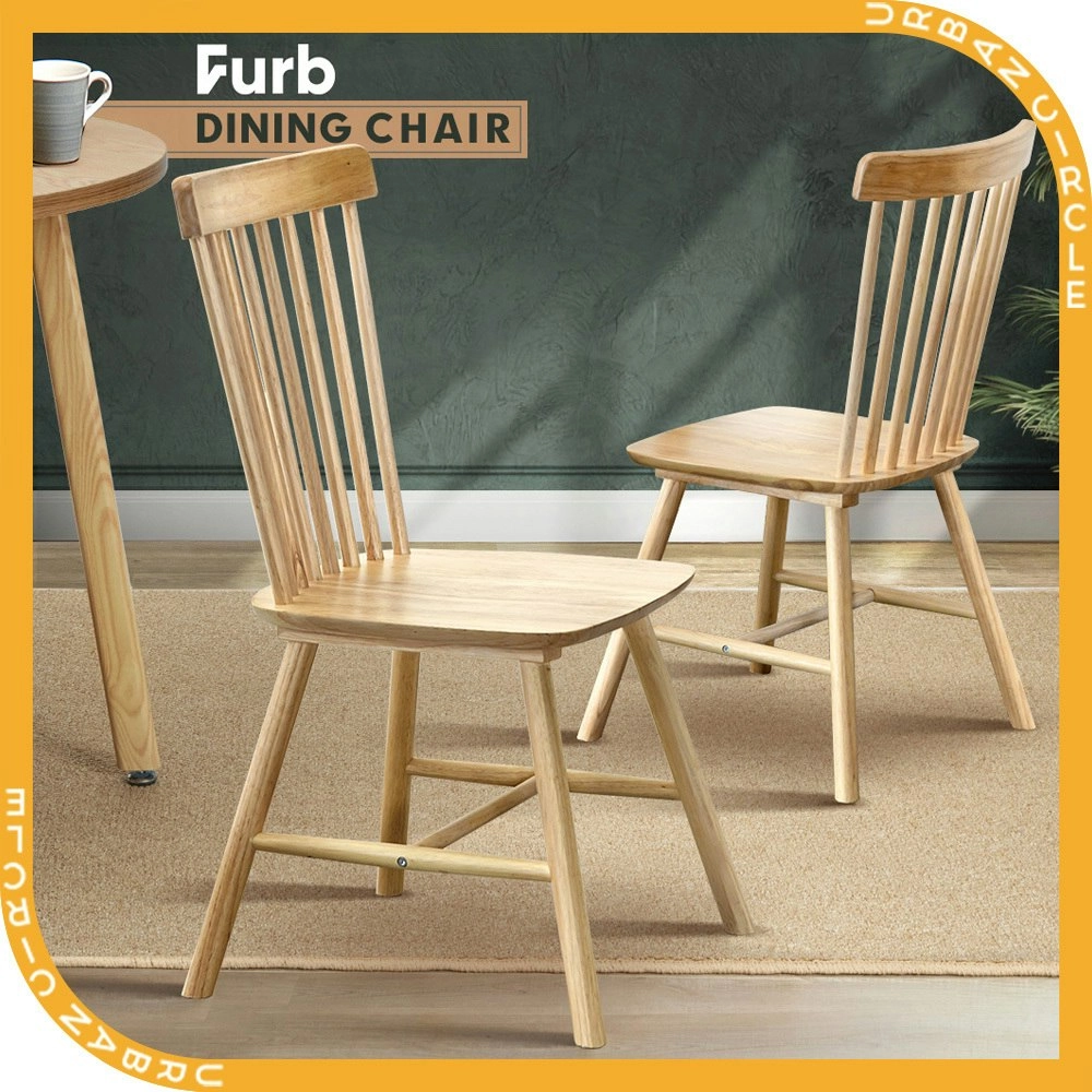 Furb 2x Dining Chairs Minimalist Vertical Back Chair Wooden Accent Chair Oak