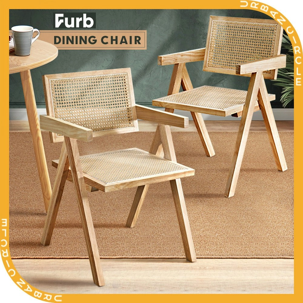 Furb 2x Dining Chairs Rattan Chair With Armrest Accent Wooden Chair Oak