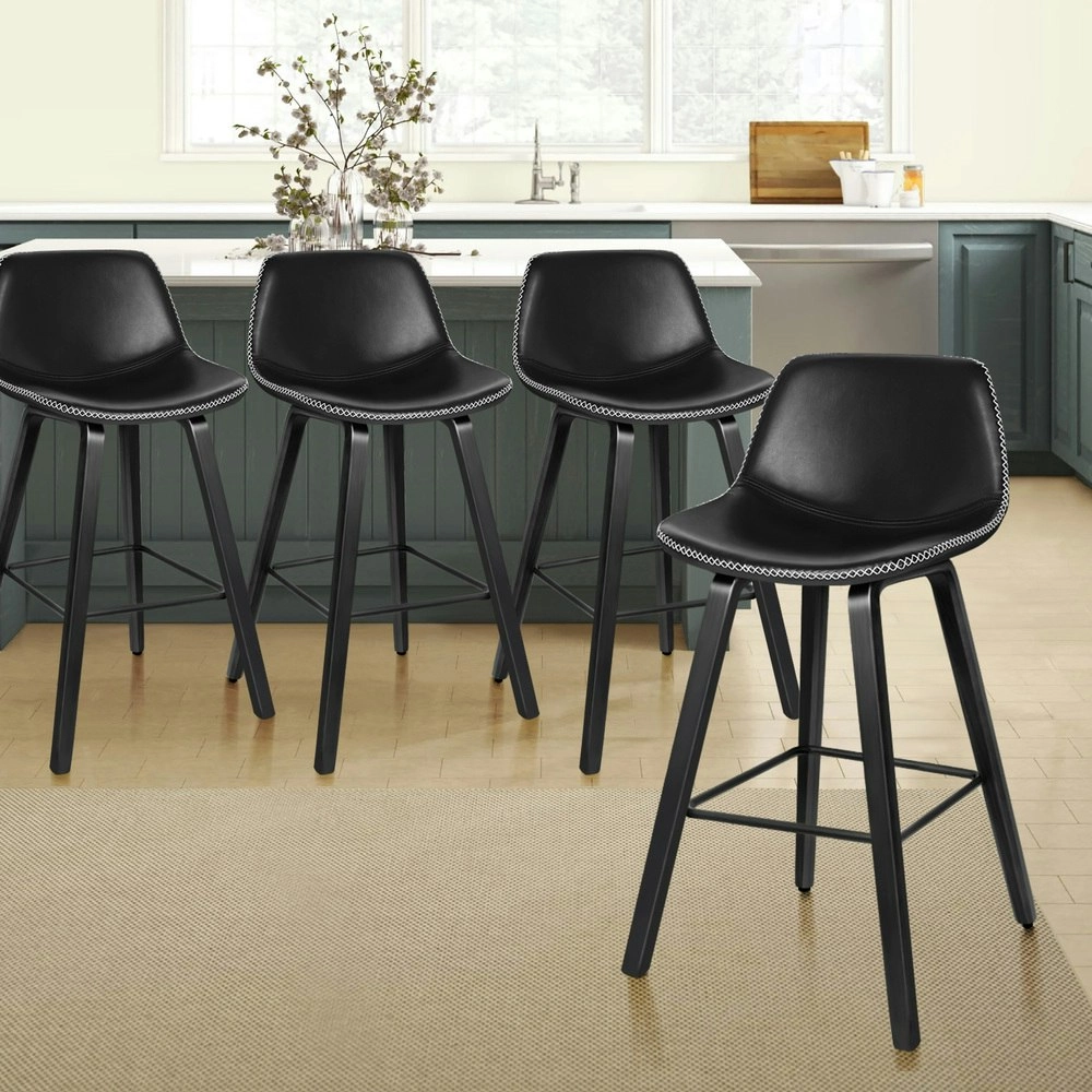 Alfordson Bar Stools Embellished Stitching All Black Noah X4