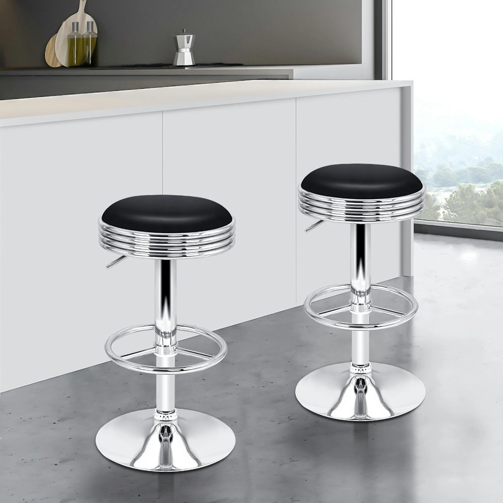 Alfordson Bar Stools Backless Swivel Silver & Black Sade x2