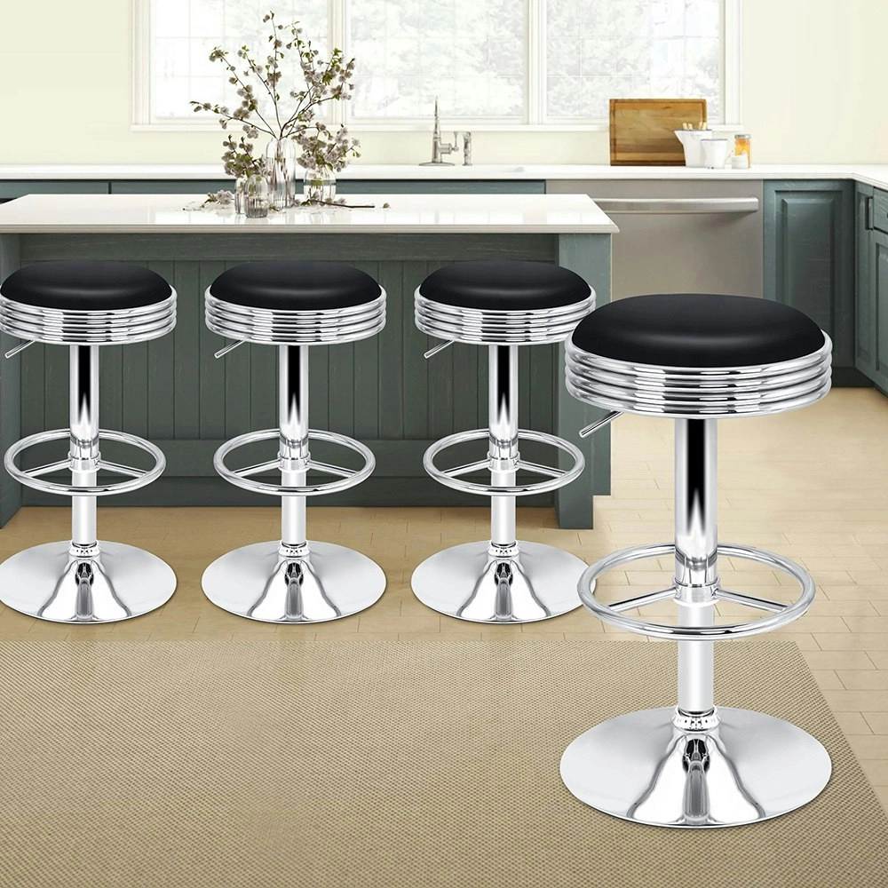 Alfordson Bar Stools Backless Swivel Silver & Black Sade x4