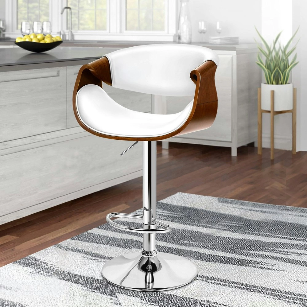 Alfordson 1x Bar Stool Kitchen Swivel Chair Wooden Leather Trice White