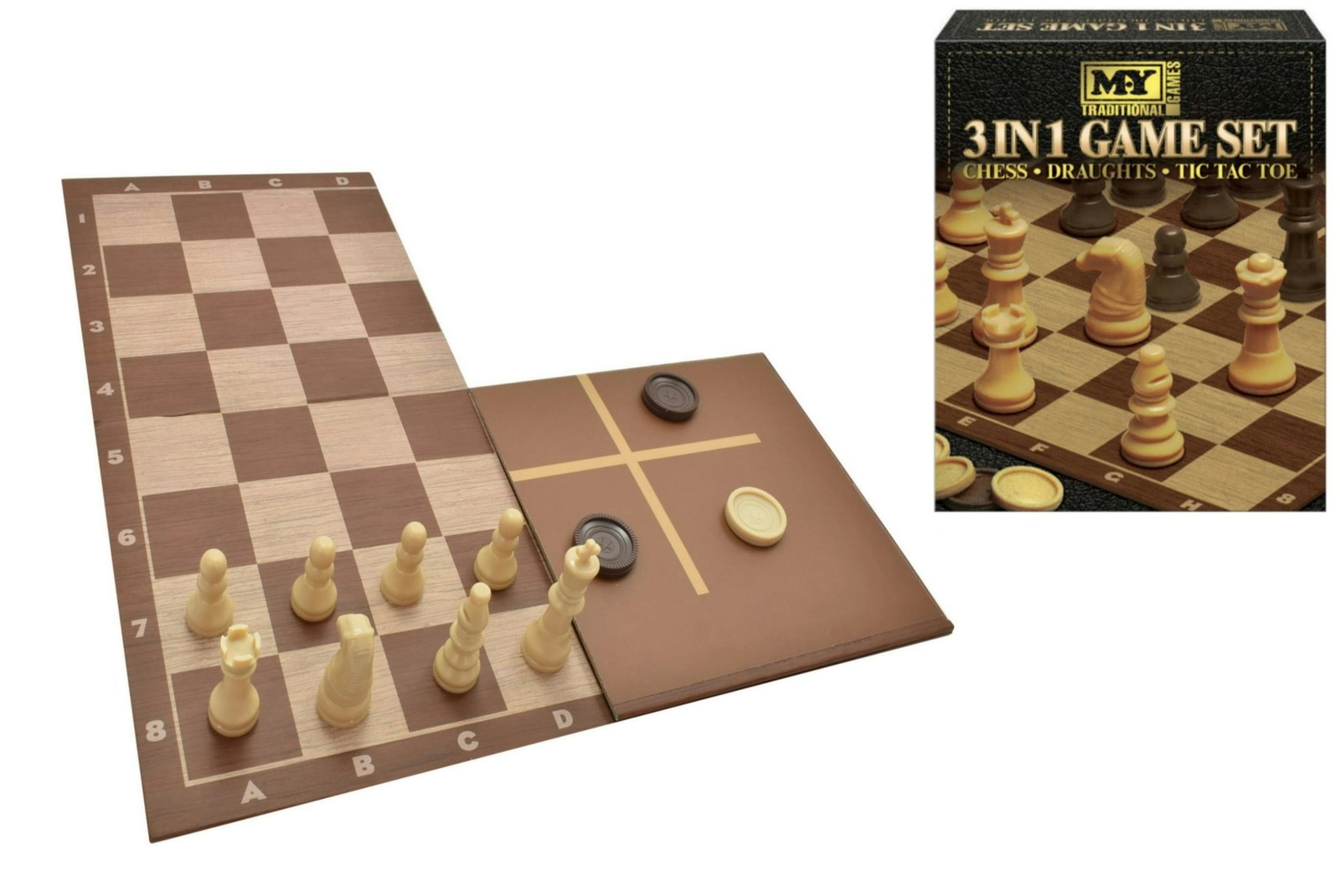 3 In 1 Chess & Checkers & Tic Tac Toe Game Set