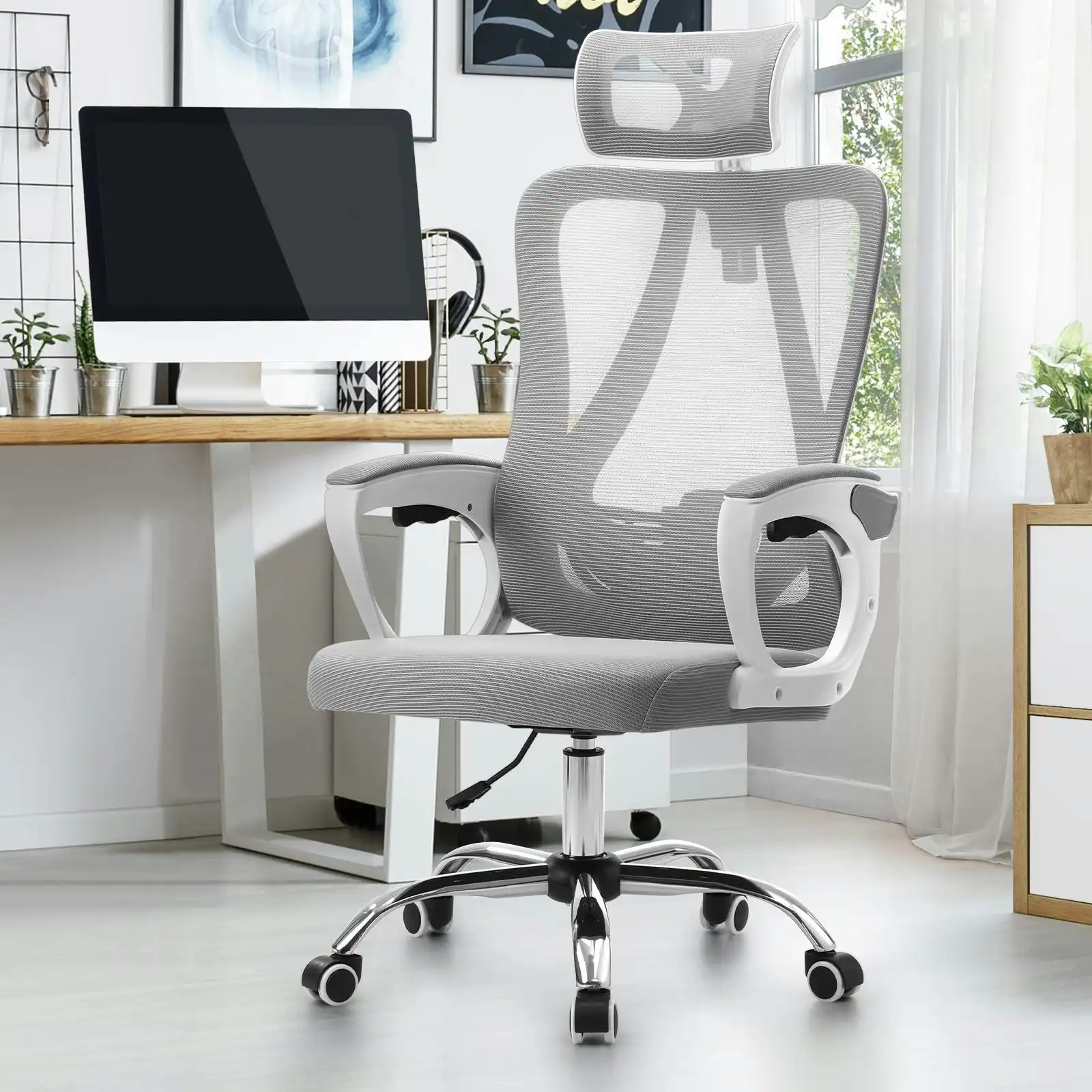 Oikiture Mesh Office Chair Adjustable Lumbar Support Reclining Computer White-Premium Edition