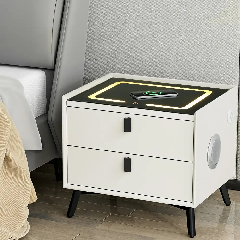 Artiss Smart Bedside Table with Wireless Charging - AIKA White