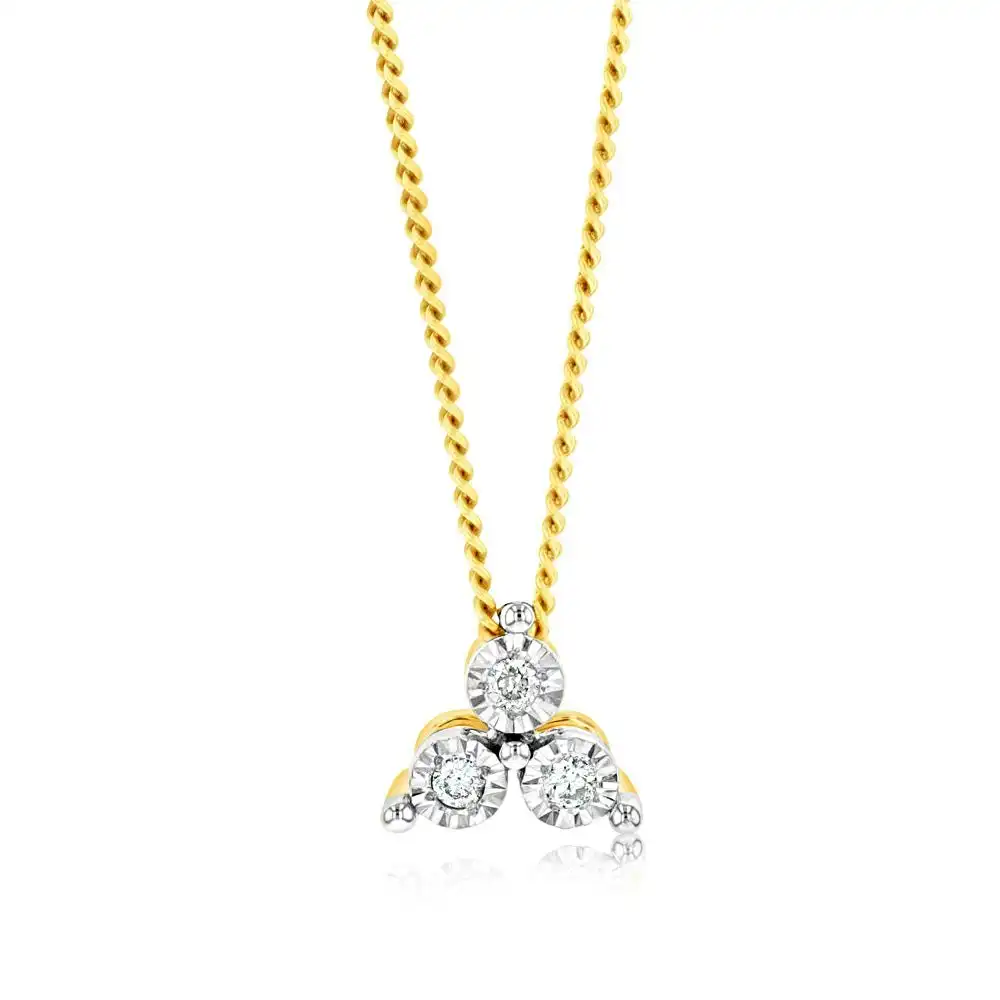 9ct Yellow Gold 0.05 Carat Diamond Pendant with 3 Diamonds