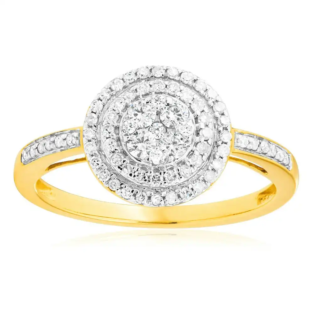 9ct Yellow Gold 1/2 Carat Halo Diamond Ring