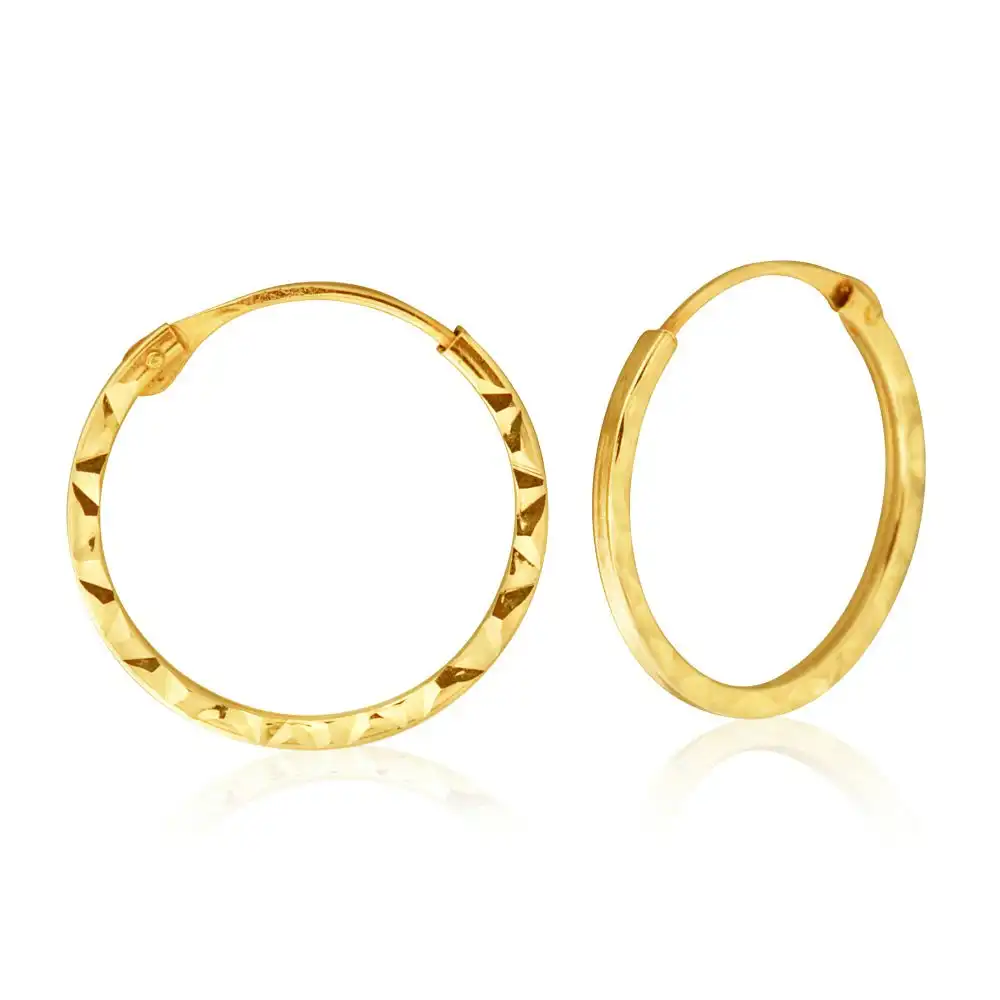 9ct Yellow Gold 1x14mm Hinged Hoop Earrings