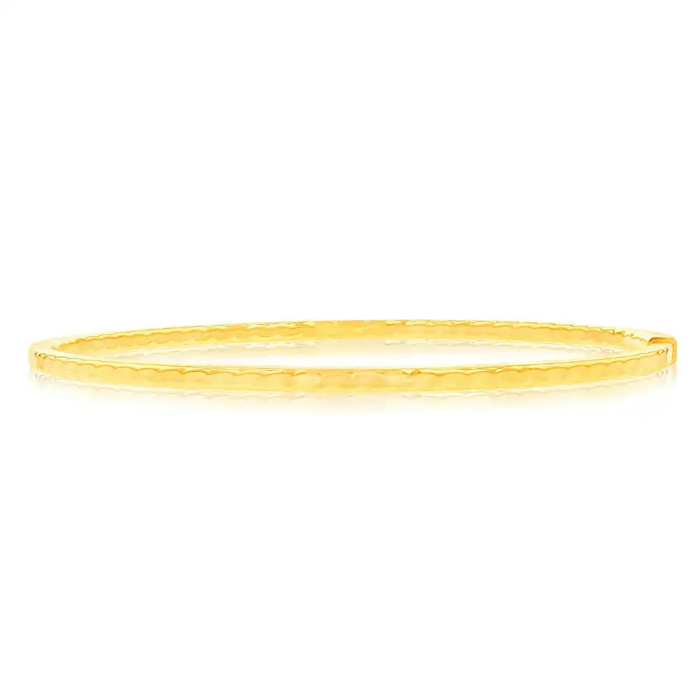 9ct Yellow Gold Silverfilled Fancy Straight Edge Textured Bangle