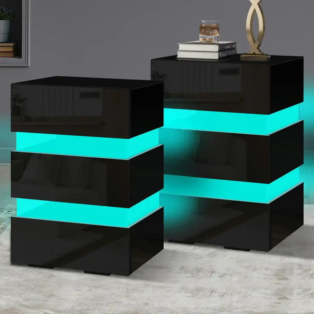 Alfordson 2x Bedside Table RGB LED Black