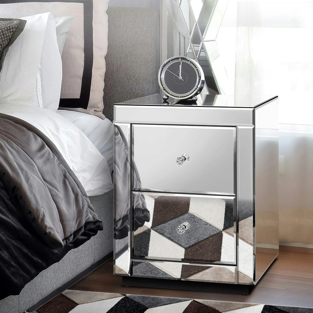 Alfordson Bedside Table Mirrored Silver