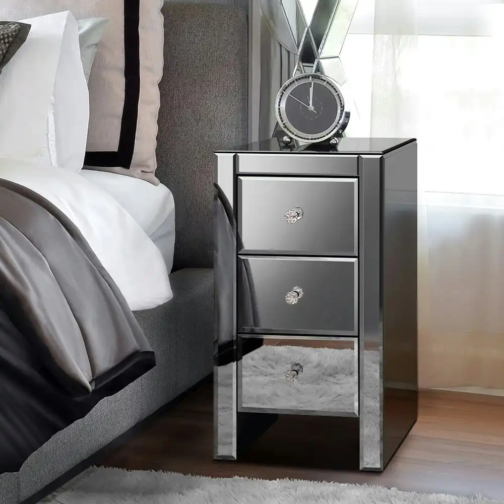 Alfordson Mirrored Bedside Table Grey
