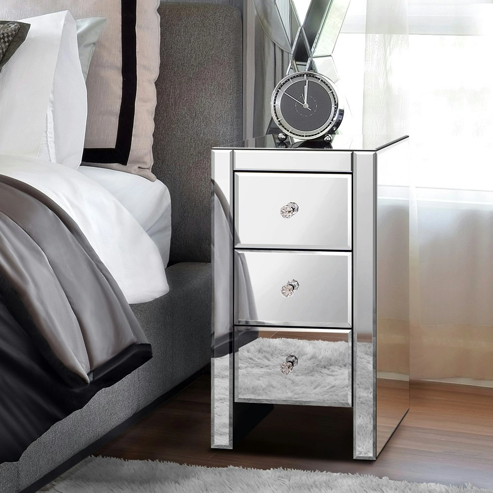 Alfordson Mirrored Bedside Table - Silver