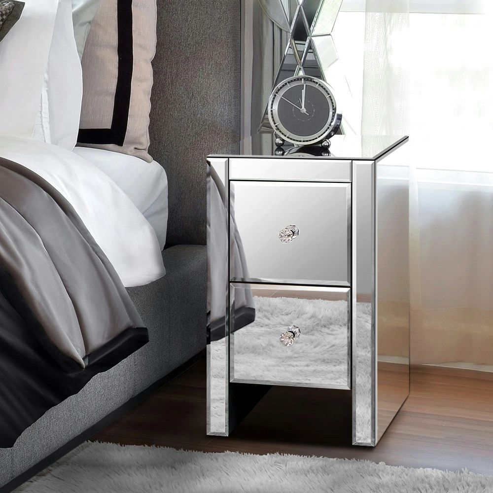 Alfordson Bedside Table Mirrored Silver Gloss