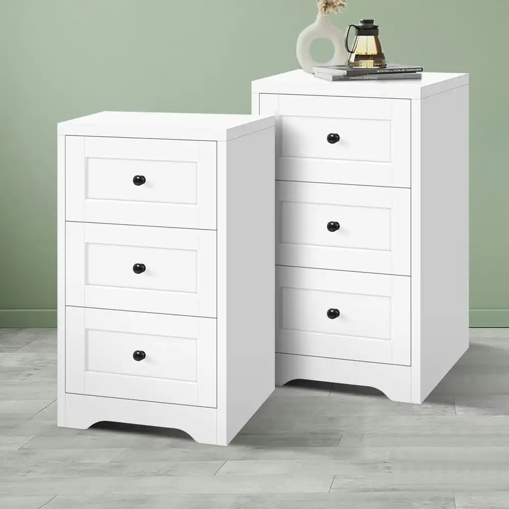 Alfordson 2x Bedside Table Hamptons Drawer White