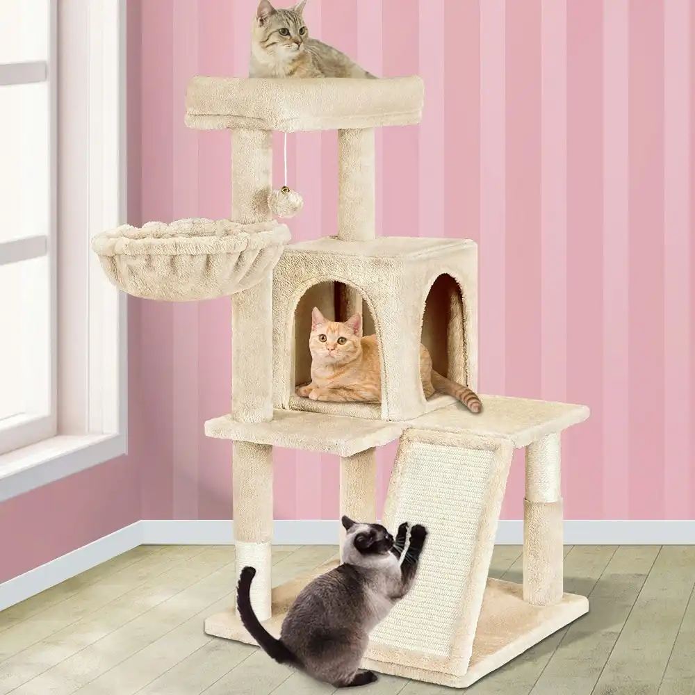 BEASTIE Cat Tree 100cm Beige Scratching Post Scratcher Tower