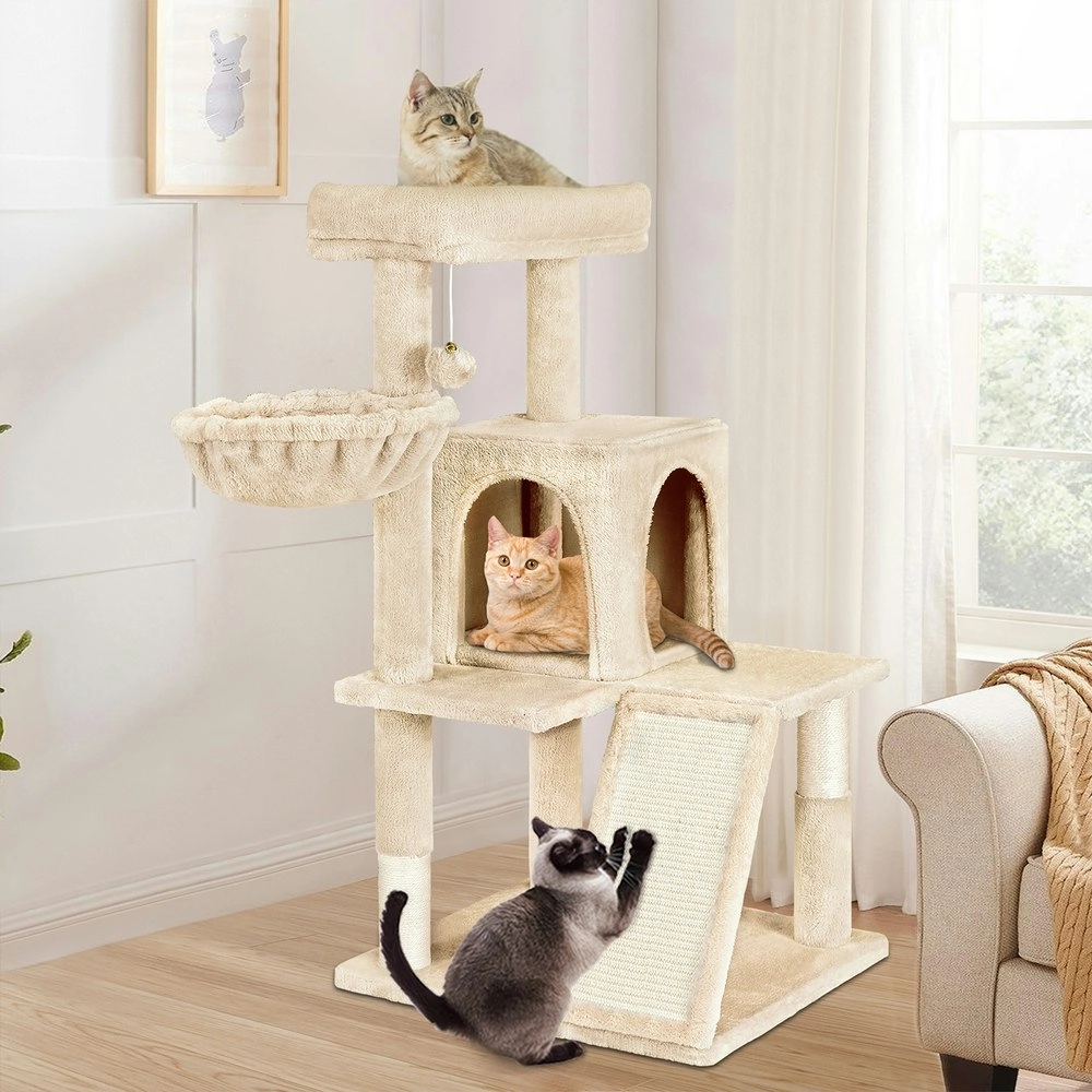 BEASTIE Cat Tree 100cm Beige Scratching Post Scratcher Tower