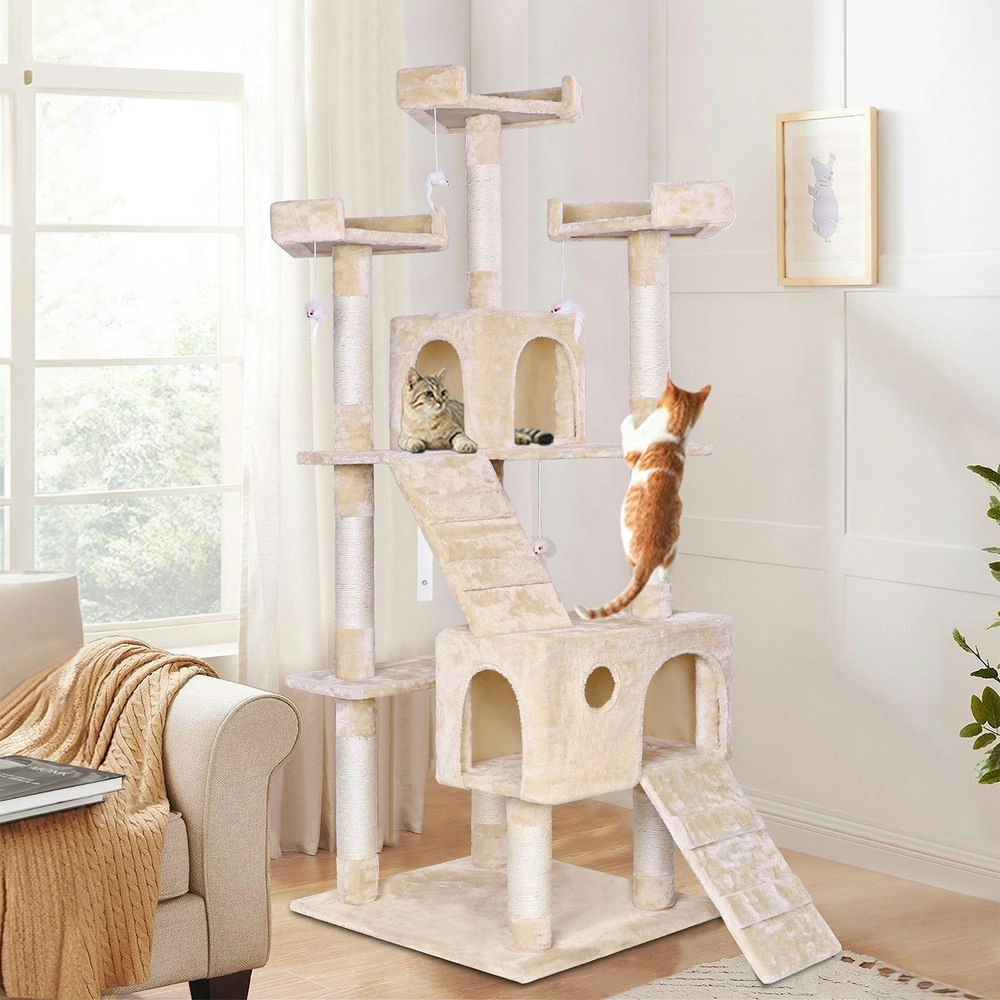 BEASTIE Cat Tree 180cm Beige Scratching Post Scratcher Tower